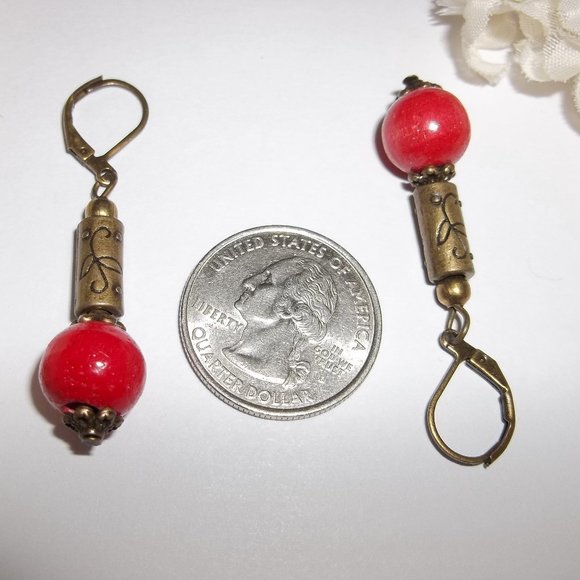 Boho Earrings Red & Bronze Bohemian Style Handmade Jewelry Accessory NWT 6467 - Picture 4 of 10